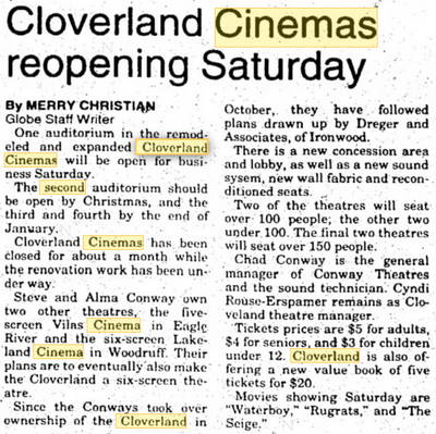 Cloverland Cinema 2 - 1998 Article On Expansion (newer photo)